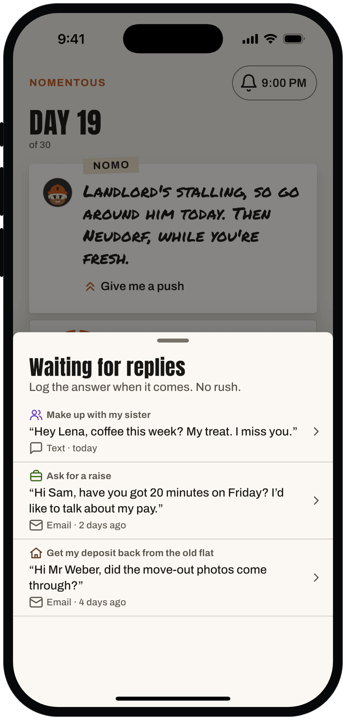 Waiting for replies: sent asks with how long ago they went out.